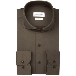 Profuomo - Japanese Knitted - Overhemd - Donkerbruin - Slim-fit - Lange Mouw