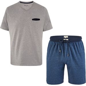 Phil & Co Essential shortama heren korte pyjama katoen grijs / blauw