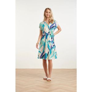 Smashed Lemon - Jurk - Blauw-Groen - V-hals - Korte Mouwen