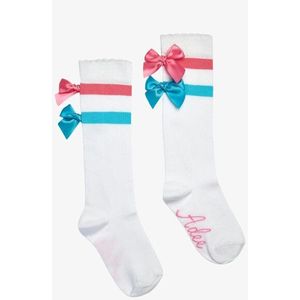 ADee - Edith - Kniekousen - Bright White - Met Blauwe en Roze Streep