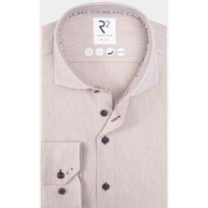 R2 Amsterdam - Casual Hemd - Beige - Lange Mouw - Herringbone Knitted