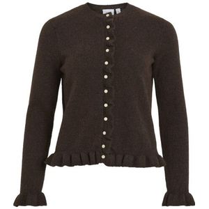 Vila - Vijacia O-neck Frill Knit Cardi - Coffee Bean/Melange - Dames Vest