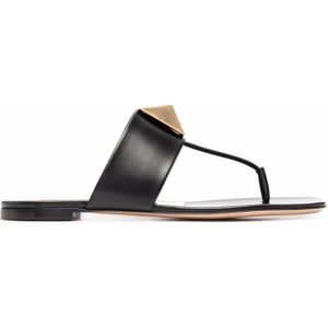 Valentino Garavani - One Stud Sandals - Leren Teenslippers - Zwart