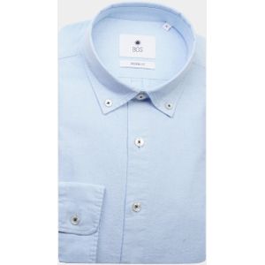 Bos Bright Blue Casual hemd lange mouw wox plain washed oxford shirt 24107wo25bo/210 l.blue
