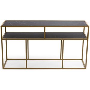 Stalux Side-table 'teun' 150cm, kleur goud / zwart marmer