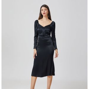 Satijnen jurk met hartdecolleté