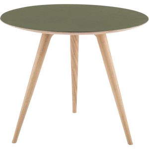 Gazzda Arp side table houten bijzettafel whitewash met linoleum tafelblad olive Ø 55 cm
