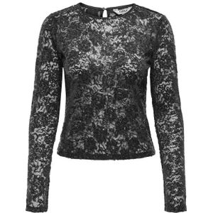 Only - Onlinnia Ls Lace Sequin Top - Zwart - Pailletten Top
