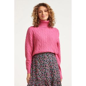 Smashed Lemon - Getextureerde Aansluitende Gebreide Coltrui - Roze