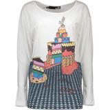 Love Moschino - Elegant White Boat Neck Logo Tee - Blousetop - Wit - Katoen-Elastaan