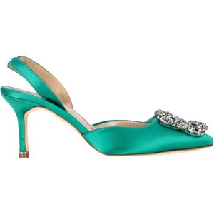 Manolo Blahnik Hangisi70 Versierde Slingback Pumps in Groene Satin
