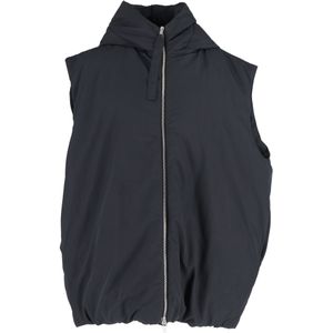 Jil Sander Gevoerde Hooded Vest in Zwart Gerecycled Polyester