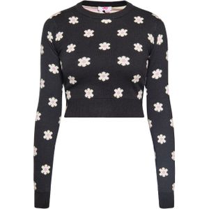 Mymo - Jumper - Zwart - Cropped - Met Jacquard Bloemenpatroon
