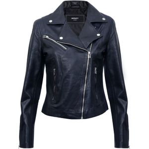 Dames - Slim Leren Bikerjack - Zilver - Matlock