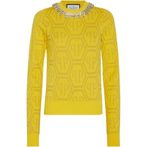 Philipp Plein - Pullover Round Neck Monogram - Geel - Dames - Katoen