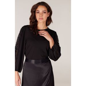 Jansen Amsterdam Trani top met lace en pofmouwen black