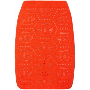 Philipp Plein - Knit Short Skirt Monogram - Mini Rok - Oranje