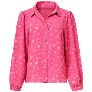 Smashed Lemon - Damesblouse - Wit - Hartjesmotief - Lange Pofmouwen