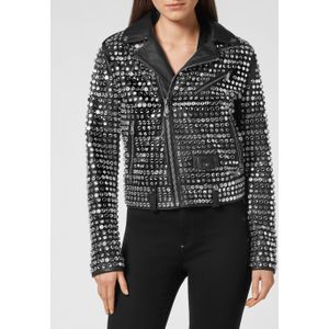 Philipp Plein - Crystal Biker - Jas - Zwart - Lamsleer