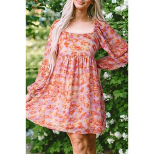 Bloemen Mini Jurk Met Pofmouwen