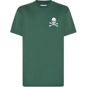 Philipp Plein - T-shirt - Groen - Katoen - Skull&Bones Borduursel