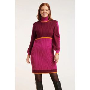 Smashed Lemon - 24627 - Gebreide Jurk - Cerise en Oranje - Oversized Pasvorm