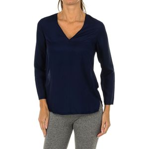 Dames Blouse - Marineblauw - Lange Mouwen - V-hals - Transparant Effect