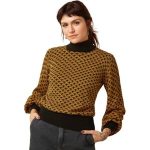 King Louie - Top Frio - Zwarte Rollneck Trui - Fijn Gebreid - Veelkleurig Patroon