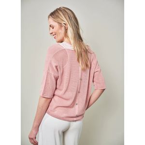 Simple Prato top jersey stripe egret/peach beige