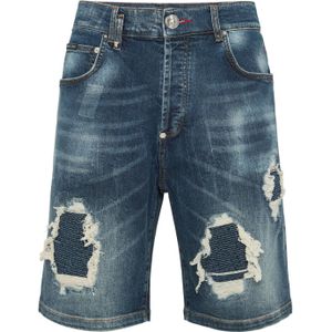 Philipp Plein - Denim Shorts Formentera Distressed - Blauw - Korte Broeken