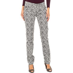 Lange Damesbroek - Zwart-Wit - LWT004 - Met Bloemendessin