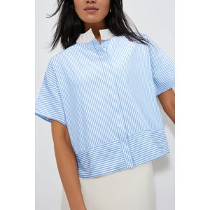 Gestreepte Korte Mouwen Gekraagde Hemd