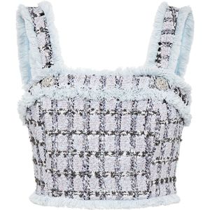 Philipp Plein - Tweed Cropped Top - Blauw - Mouwloos