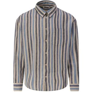 Drykorn - Rikov Overhemd - Blauw Gestreept - Katoen/Linnen