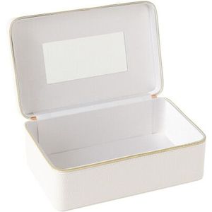 J-Line Cosmetic box rectangle+mirror artificial leather white