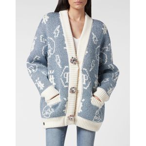 Philipp Plein - Jacquard Cardigan Monogram - Lichtblauw - Dames - Wol