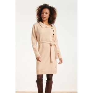 Smashed Lemon 24621 beige gebreide jurk met hoge hals