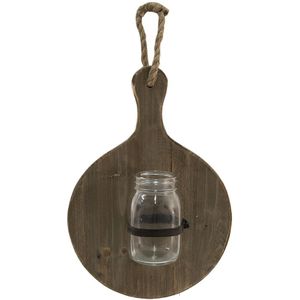 Clayre & Eef Glazen vaasjes in houder 27x13x38 cm hout glas plantenhouder