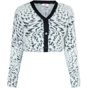 Mymo - Vest - Wit Zwart - Cropped Jacquardvest met Dierenmotief