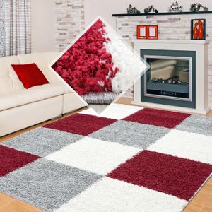 Muratap Basic shaggy geblokt vloerkleed / grijs hoogpolig- 120x170 cm