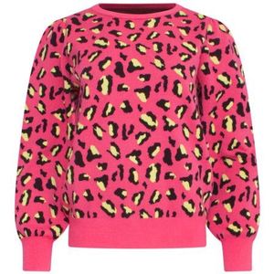 Smashed Lemon - Dierenprint Top - Roze en Zwart - Ronde Hals