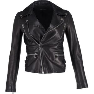 Gucci Vedergeborduurde Bikerjack in Zwart Lederen