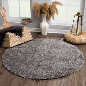 Muratap Porto rond soft fluffy vloerkleed hoogpolig effen donker 150 cm rond