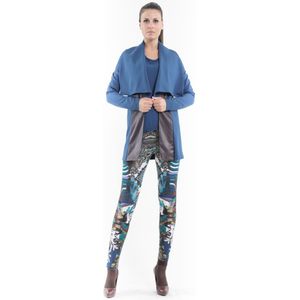 Conquista - Cardigan - Blauw - Imitatieleer Detail - Lange Mouwen