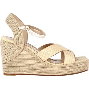 Jimmy Choo Dellena Espadrille Sleehaksandalen in Beige Raffia