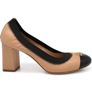 Tory Burch - Tweekleurige Pumps - Beige - Hak 8 cm - Leren Zool