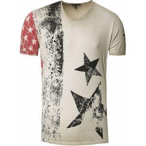 Rusty Neal - T-shirt - Gebruikte Look - V-hals - Heren
