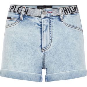 Philipp Plein - Ice Frost - Korte Broeken - Blauw - Denim High Waist Hot Pants