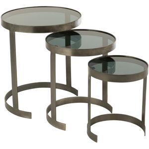 J-Line set van drie bijzettafels rond ijzer/glas 45x45x54cm