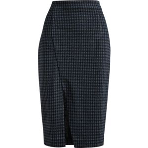 Kokerrok - Blauw - Geruite - Gebreide Stretchstof